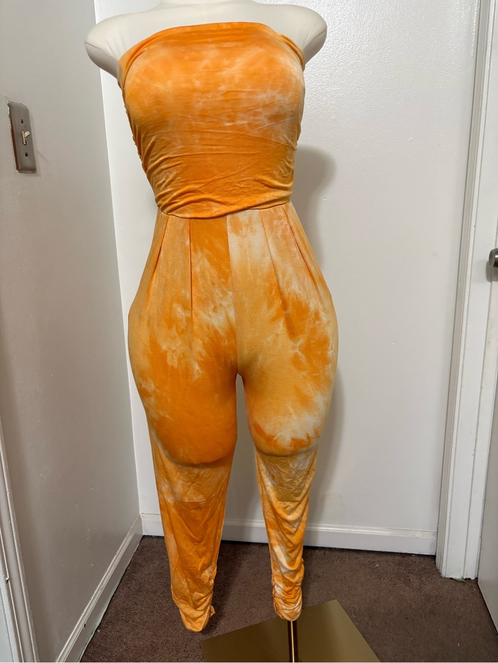 Heart Hips Orange Tie-Dye Strapless Jumpsuit